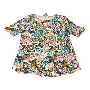 Christopher & Banks T-Shirt Womens Small Multicolor Floral Stretch Crew Pullover